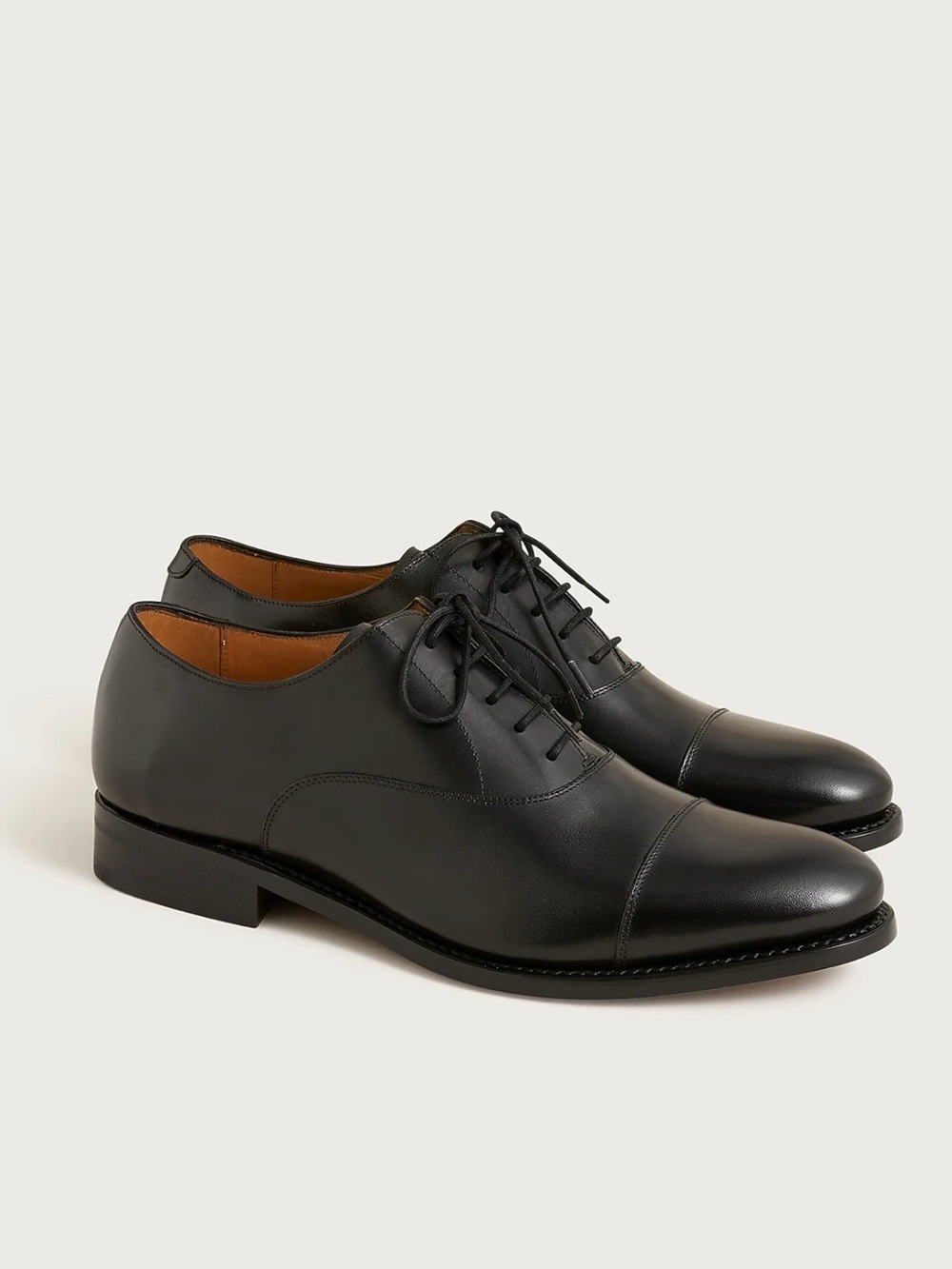 J. Crew Black Leather Cap-Toe Oxfords